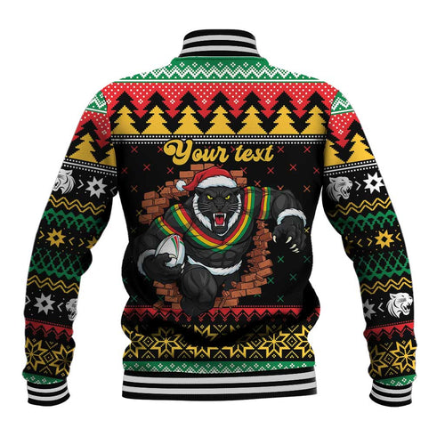 Merry Panther Roar Personalized Baseball Jacket Christmas Rugby League Spirit - Aussie Hoodie