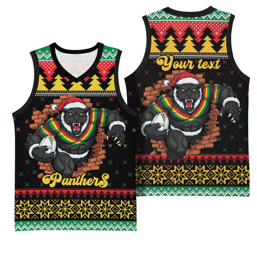 Merry Panther Roar Personalized Basketball Jersey Christmas Rugby League Spirit - Aussie Hoodie