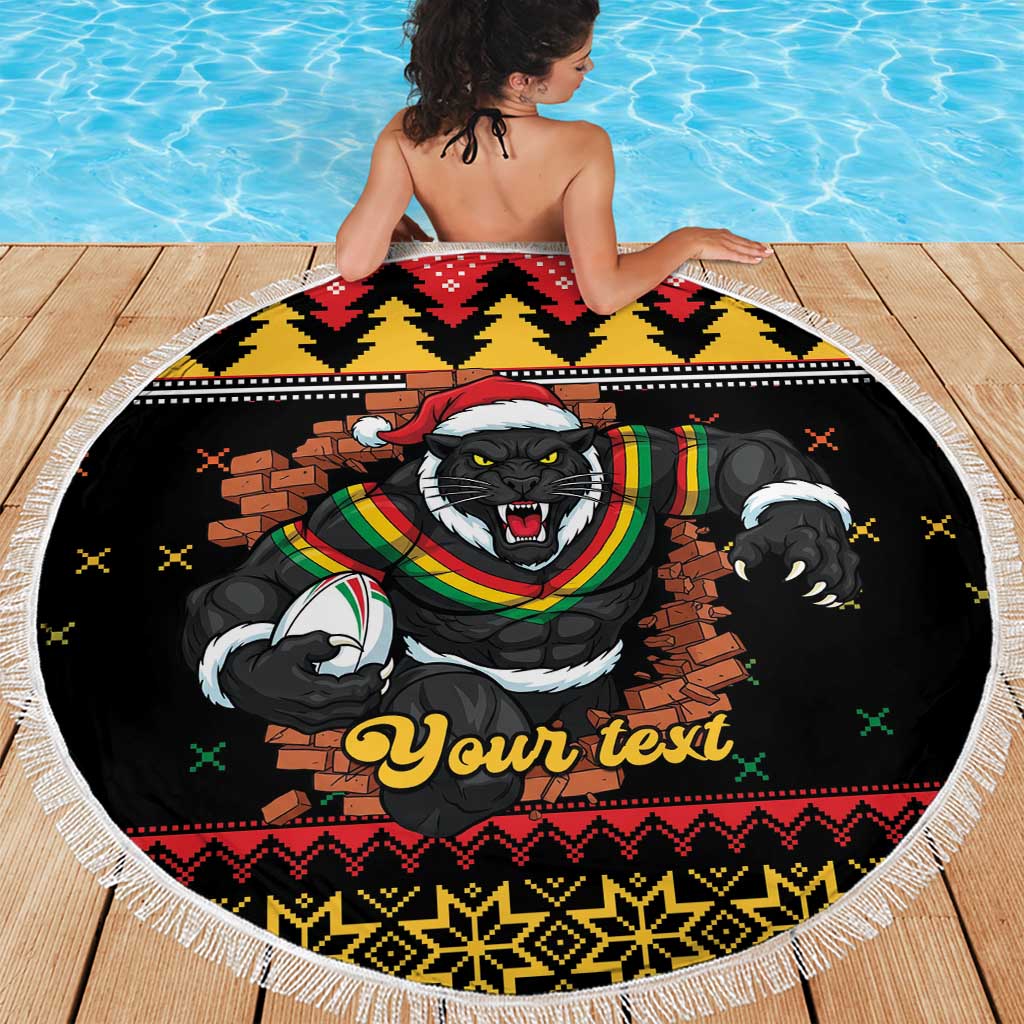 Merry Panther Roar Personalized Beach Blanket Christmas Rugby League Spirit - Aussie Hoodie