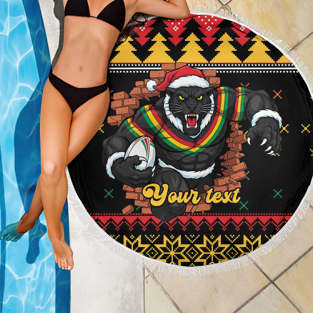 Merry Panther Roar Personalized Beach Blanket Christmas Rugby League Spirit - Aussie Hoodie