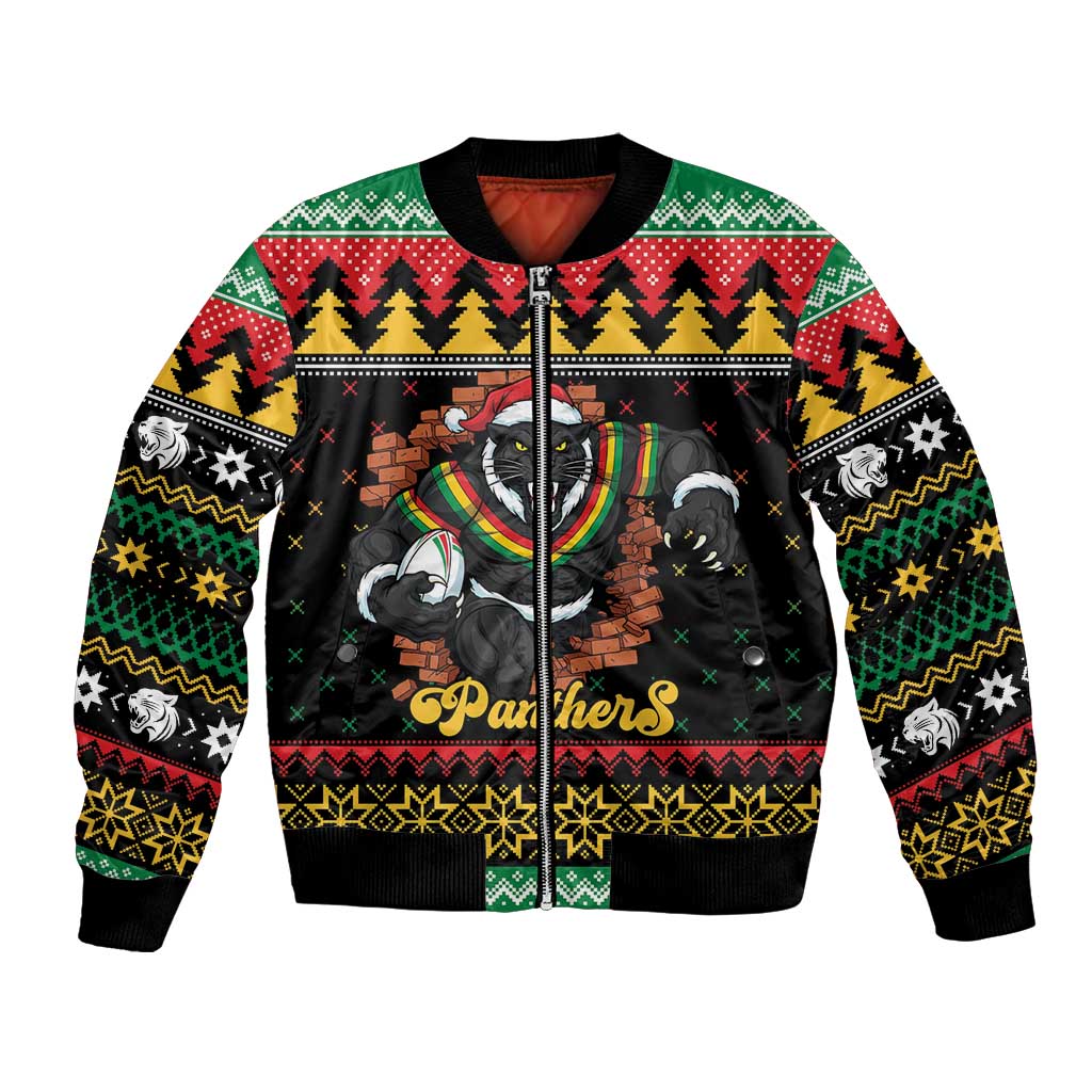 Merry Panther Roar Personalized Bomber Jacket Christmas Rugby League Spirit - Aussie Hoodie