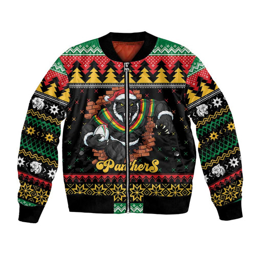 Merry Panther Roar Personalized Bomber Jacket Christmas Rugby League Spirit - Aussie Hoodie