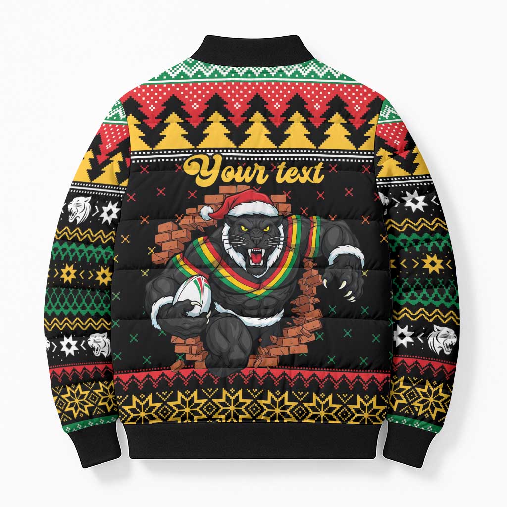 Merry Panther Roar Personalized Bomber Puffer Jacket Christmas Rugby League Spirit - Aussie Hoodie