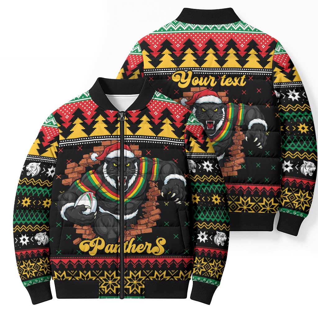 Merry Panther Roar Personalized Bomber Puffer Jacket Christmas Rugby League Spirit - Aussie Hoodie