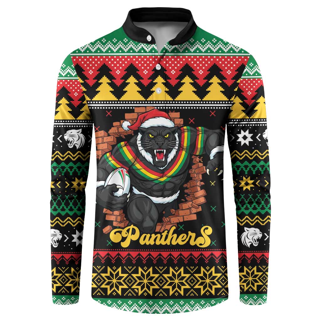 Merry Panther Roar Personalized Button Sweatshirt Christmas Rugby League Spirit - Aussie Hoodie