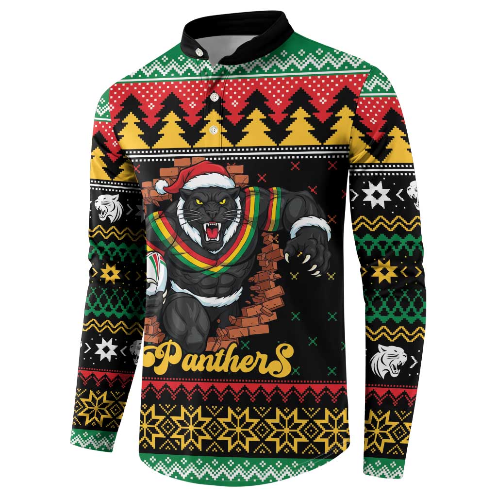 Merry Panther Roar Personalized Button Sweatshirt Christmas Rugby League Spirit - Aussie Hoodie