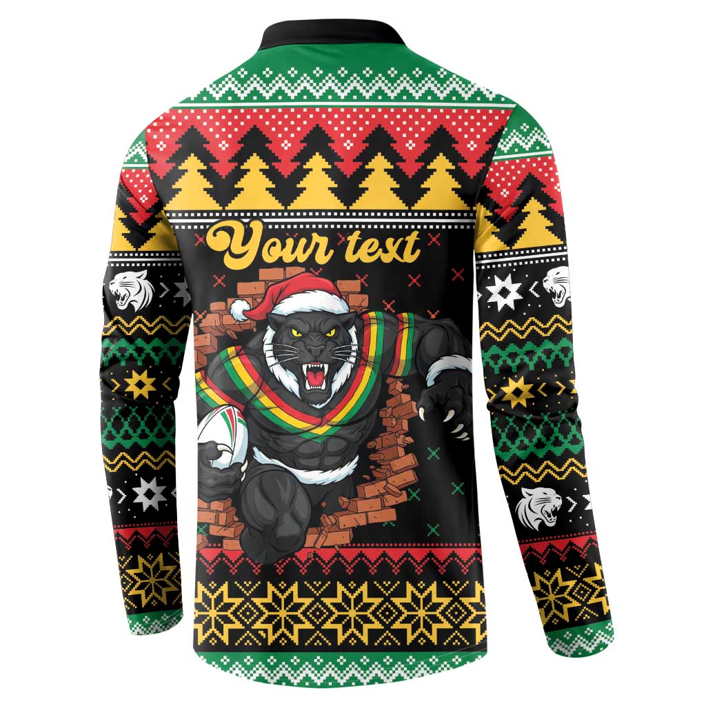 Merry Panther Roar Personalized Button Sweatshirt Christmas Rugby League Spirit - Aussie Hoodie