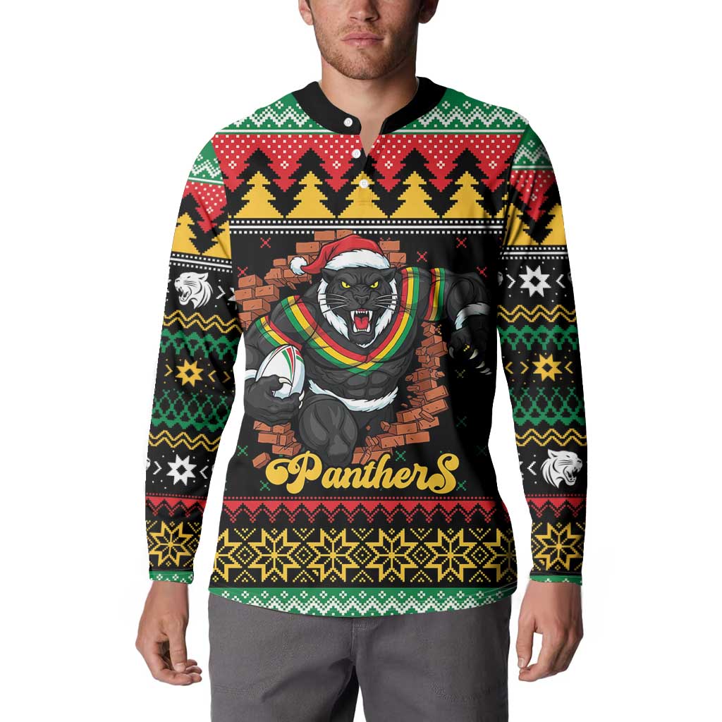 Merry Panther Roar Personalized Button Sweatshirt Christmas Rugby League Spirit - Aussie Hoodie