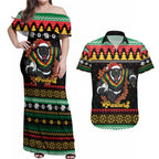 Merry Panther Roar Personalized Couples Matching Off Shoulder Maxi Dress and Hawaiian Shirt Christmas Rugby League Spirit - Aussie Hoodie
