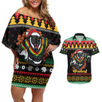 Merry Panther Roar Personalized Couples Matching Off Shoulder Short Dress and Hawaiian Shirt Christmas Rugby League Spirit - Aussie Hoodie