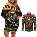 Merry Panther Roar Personalized Couples Matching Off Shoulder Short Dress and Long Sleeve Button Shirt Christmas Rugby League Spirit - Aussie Hoodie