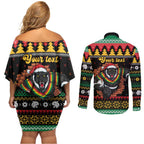 Merry Panther Roar Personalized Couples Matching Off Shoulder Short Dress and Long Sleeve Button Shirt Christmas Rugby League Spirit - Aussie Hoodie