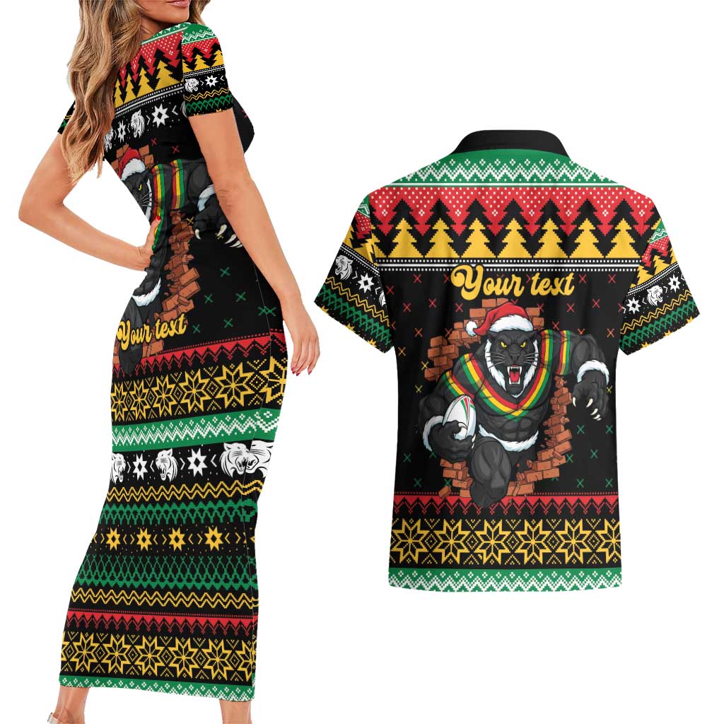 Merry Panther Roar Personalized Couples Matching Short Sleeve Bodycon Dress and Hawaiian Shirt Christmas Rugby League Spirit - Aussie Hoodie