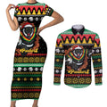 Merry Panther Roar Personalized Couples Matching Short Sleeve Bodycon Dress and Long Sleeve Button Shirt Christmas Rugby League Spirit - Aussie Hoodie
