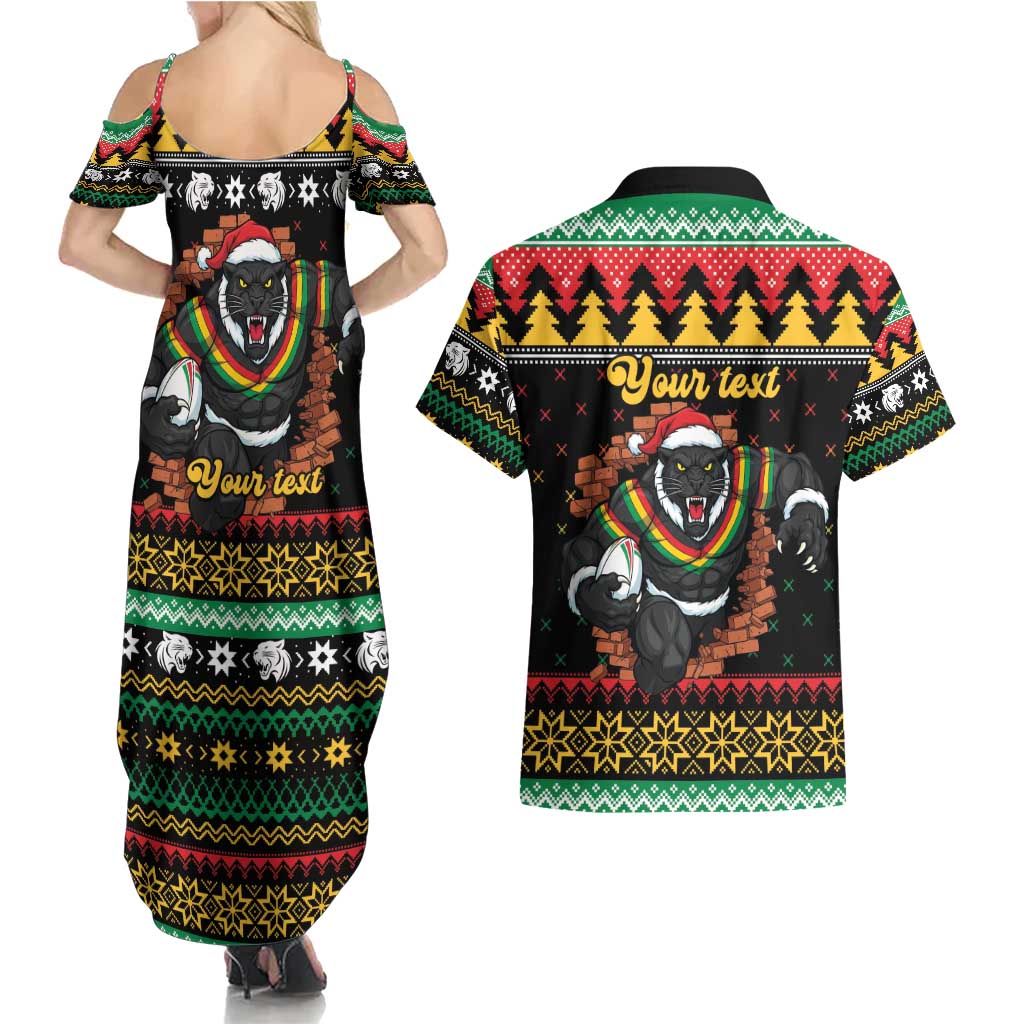 Merry Panther Roar Personalized Couples Matching Summer Maxi Dress and Hawaiian Shirt Christmas Rugby League Spirit - Aussie Hoodie