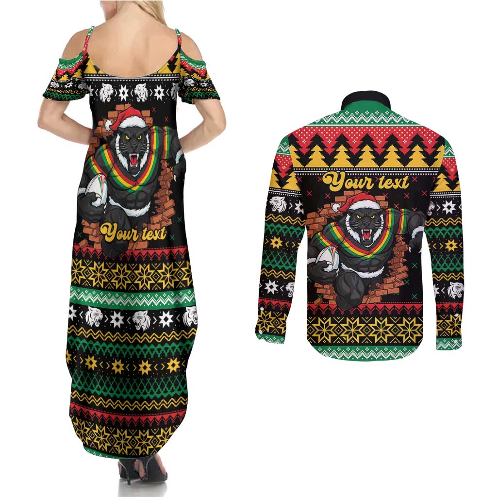 Merry Panther Roar Personalized Couples Matching Summer Maxi Dress and Long Sleeve Button Shirt Christmas Rugby League Spirit - Aussie Hoodie