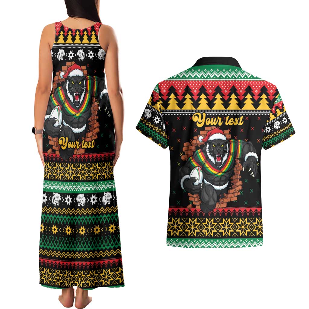 Merry Panther Roar Personalized Couples Matching Tank Maxi Dress and Hawaiian Shirt Christmas Rugby League Spirit - Aussie Hoodie