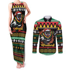 Merry Panther Roar Personalized Couples Matching Tank Maxi Dress and Long Sleeve Button Shirt Christmas Rugby League Spirit - Aussie Hoodie