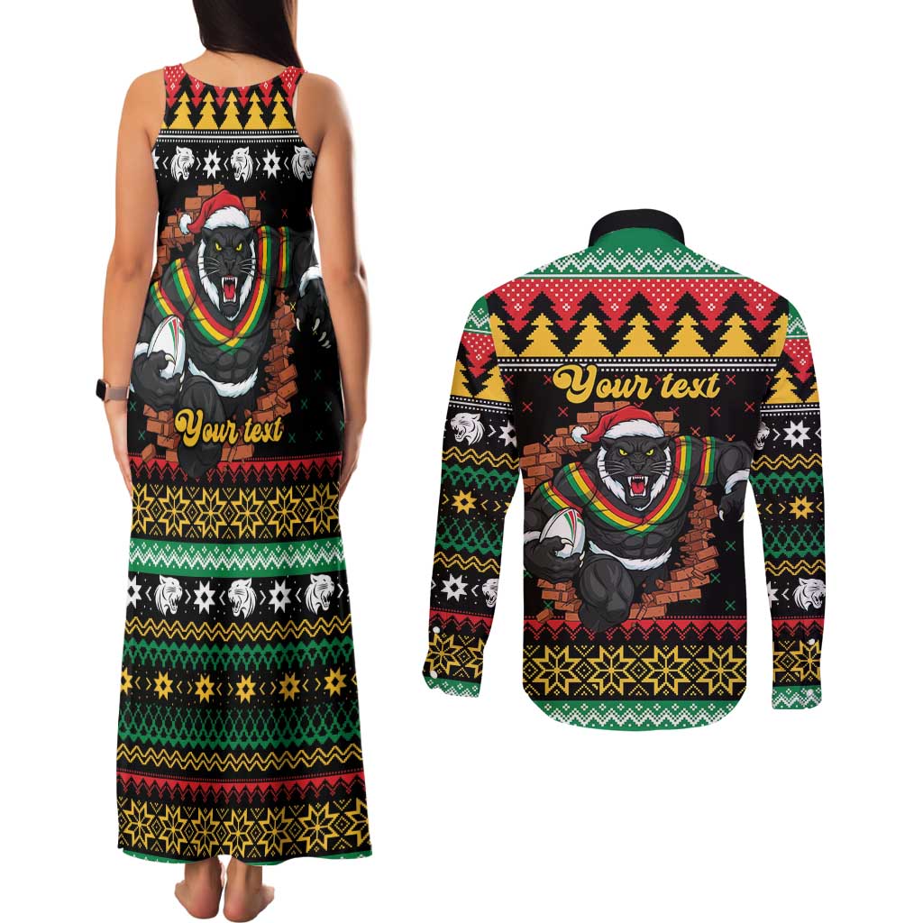 Merry Panther Roar Personalized Couples Matching Tank Maxi Dress and Long Sleeve Button Shirt Christmas Rugby League Spirit - Aussie Hoodie