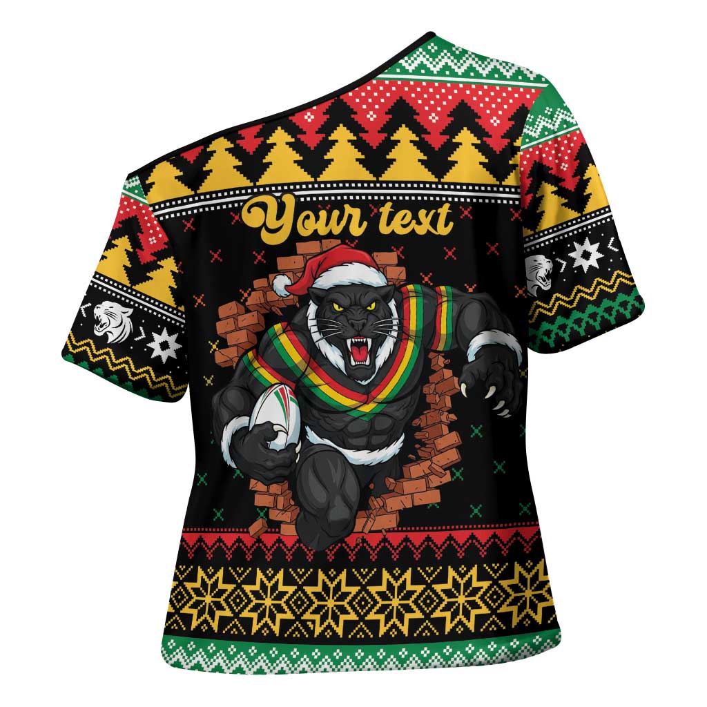 Merry Panther Roar Personalized Cross Shoulder Shirt Christmas Rugby League Spirit - Aussie Hoodie