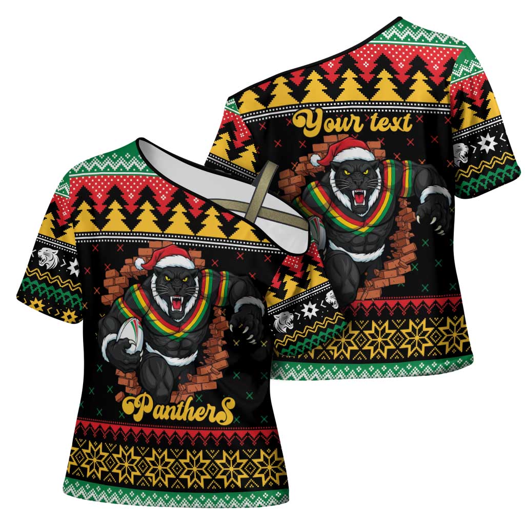 Merry Panther Roar Personalized Cross Shoulder Shirt Christmas Rugby League Spirit - Aussie Hoodie