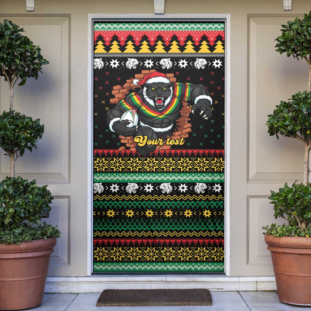 Merry Panther Roar Personalized Door Cover Christmas Rugby League Spirit - Aussie Hoodie