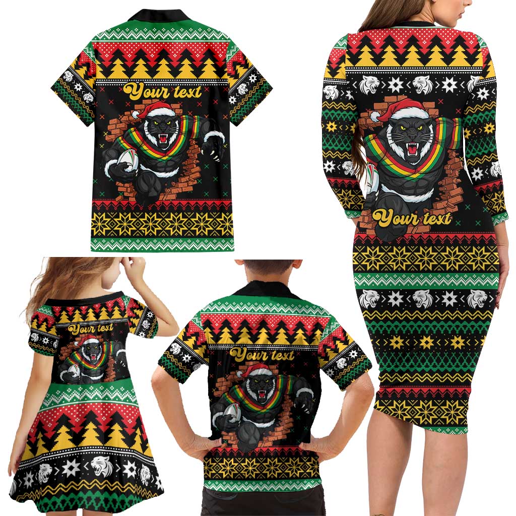 Merry Panther Roar Personalized Family Matching Long Sleeve Bodycon Dress and Hawaiian Shirt Christmas Rugby League Spirit - Aussie Hoodie