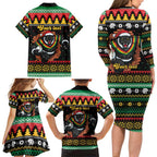 Merry Panther Roar Personalized Family Matching Long Sleeve Bodycon Dress and Hawaiian Shirt Christmas Rugby League Spirit - Aussie Hoodie