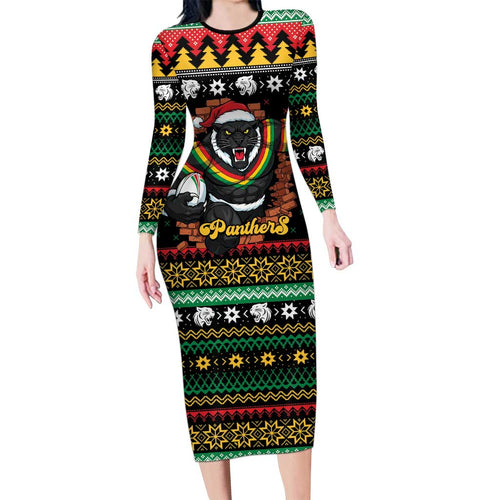 Merry Panther Roar Personalized Family Matching Long Sleeve Bodycon Dress and Hawaiian Shirt Christmas Rugby League Spirit - Aussie Hoodie