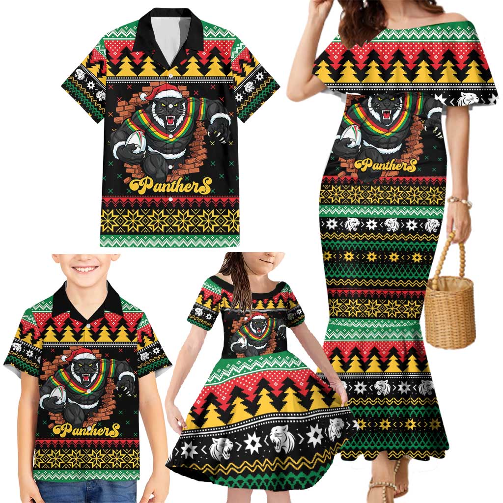 Merry Panther Roar Personalized Family Matching Mermaid Dress and Hawaiian Shirt Christmas Rugby League Spirit - Aussie Hoodie