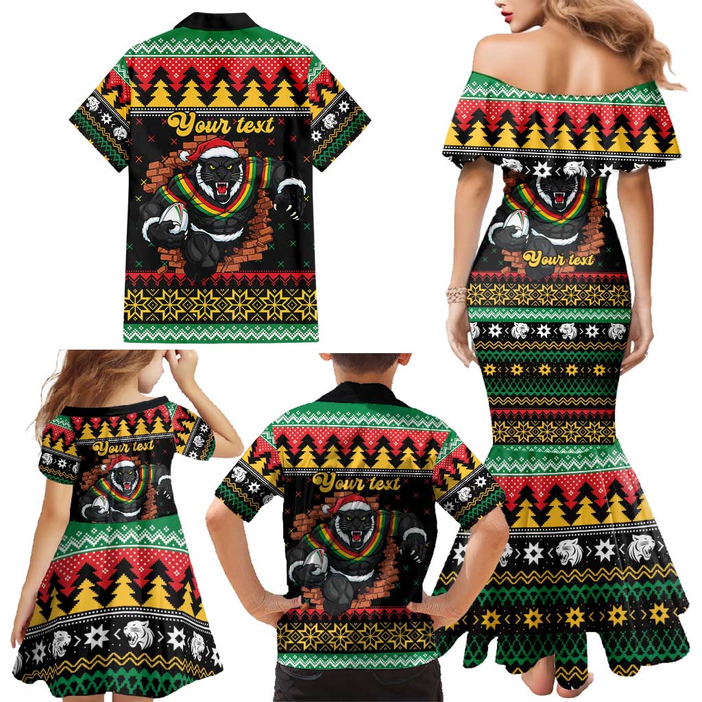 Merry Panther Roar Personalized Family Matching Mermaid Dress and Hawaiian Shirt Christmas Rugby League Spirit - Aussie Hoodie