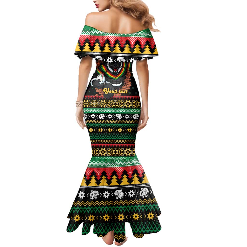 Merry Panther Roar Personalized Family Matching Mermaid Dress and Hawaiian Shirt Christmas Rugby League Spirit - Aussie Hoodie