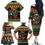Merry Panther Roar Personalized Family Matching Off The Shoulder Long Sleeve Dress and Hawaiian Shirt Christmas Rugby League Spirit - Aussie Hoodie