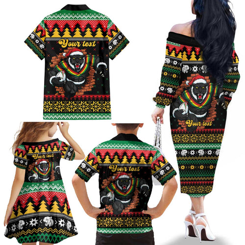 Merry Panther Roar Personalized Family Matching Off The Shoulder Long Sleeve Dress and Hawaiian Shirt Christmas Rugby League Spirit - Aussie Hoodie