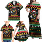 Merry Panther Roar Personalized Family Matching Off Shoulder Maxi Dress and Hawaiian Shirt Christmas Rugby League Spirit - Aussie Hoodie