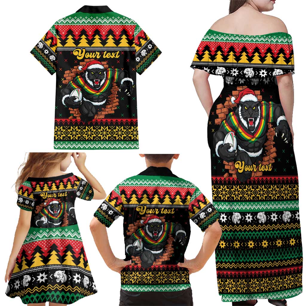 Merry Panther Roar Personalized Family Matching Off Shoulder Maxi Dress and Hawaiian Shirt Christmas Rugby League Spirit - Aussie Hoodie
