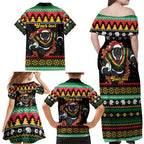 Merry Panther Roar Personalized Family Matching Off Shoulder Maxi Dress and Hawaiian Shirt Christmas Rugby League Spirit - Aussie Hoodie