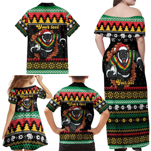 Merry Panther Roar Personalized Family Matching Off Shoulder Maxi Dress and Hawaiian Shirt Christmas Rugby League Spirit - Aussie Hoodie