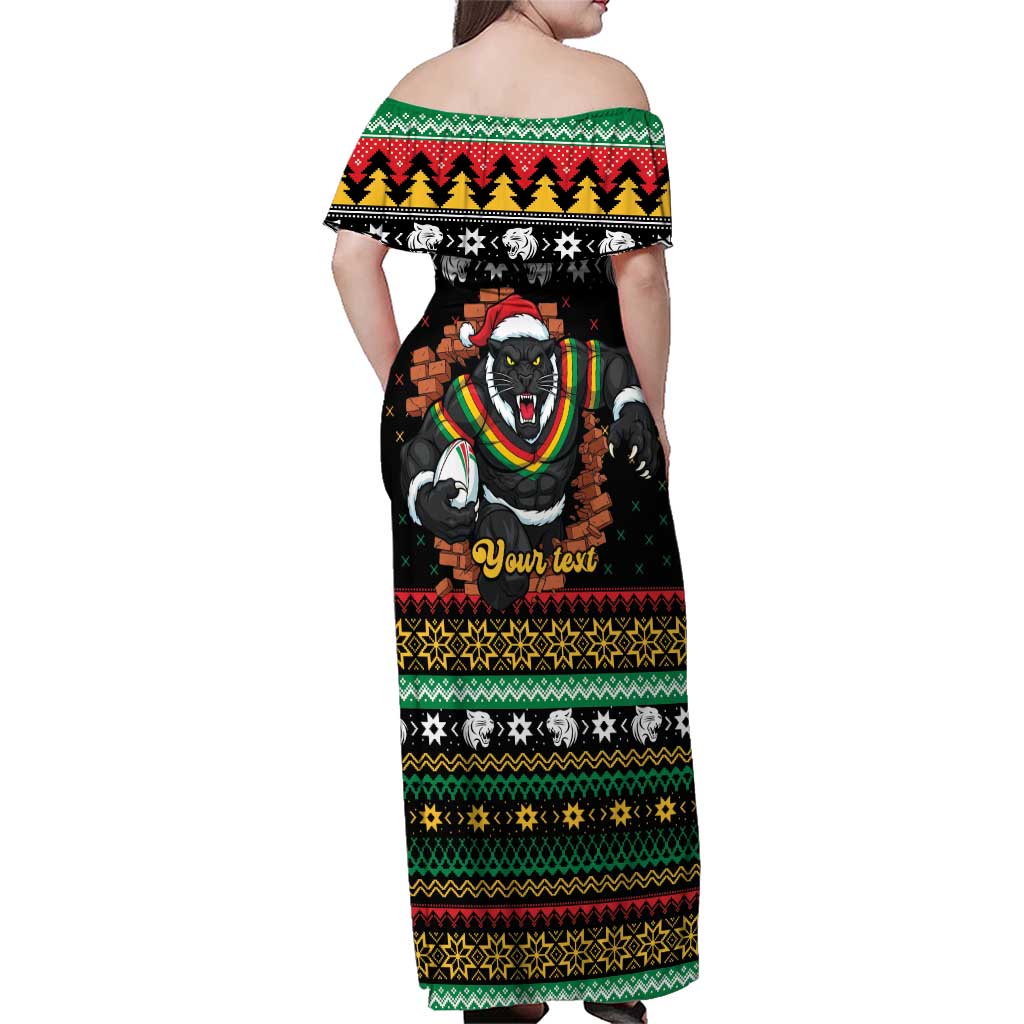 Merry Panther Roar Personalized Family Matching Off Shoulder Maxi Dress and Hawaiian Shirt Christmas Rugby League Spirit - Aussie Hoodie