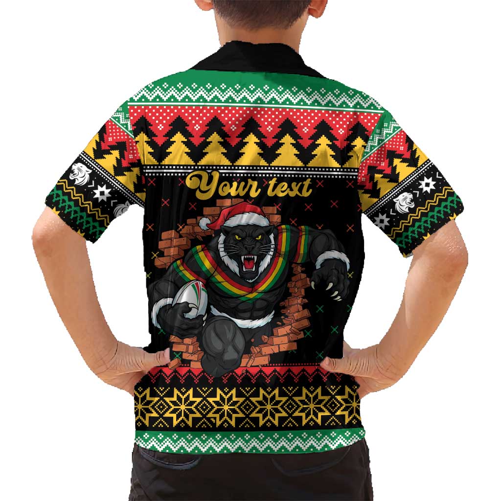 Merry Panther Roar Personalized Family Matching Off Shoulder Short Dress and Hawaiian Shirt Christmas Rugby League Spirit - Aussie Hoodie