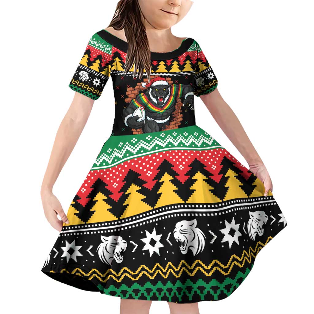 Merry Panther Roar Personalized Family Matching Off Shoulder Short Dress and Hawaiian Shirt Christmas Rugby League Spirit - Aussie Hoodie