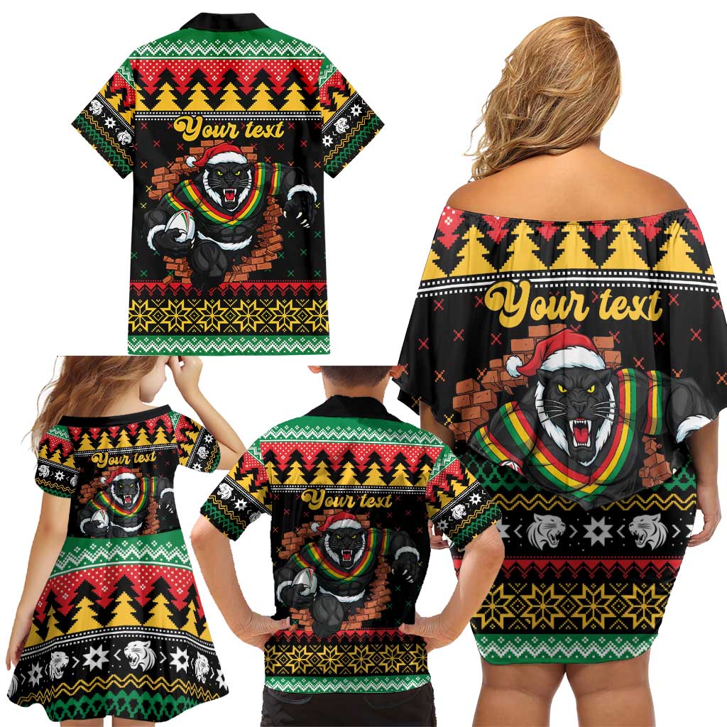 Merry Panther Roar Personalized Family Matching Off Shoulder Short Dress and Hawaiian Shirt Christmas Rugby League Spirit - Aussie Hoodie