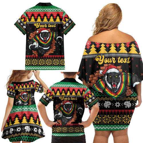 Merry Panther Roar Personalized Family Matching Off Shoulder Short Dress and Hawaiian Shirt Christmas Rugby League Spirit - Aussie Hoodie
