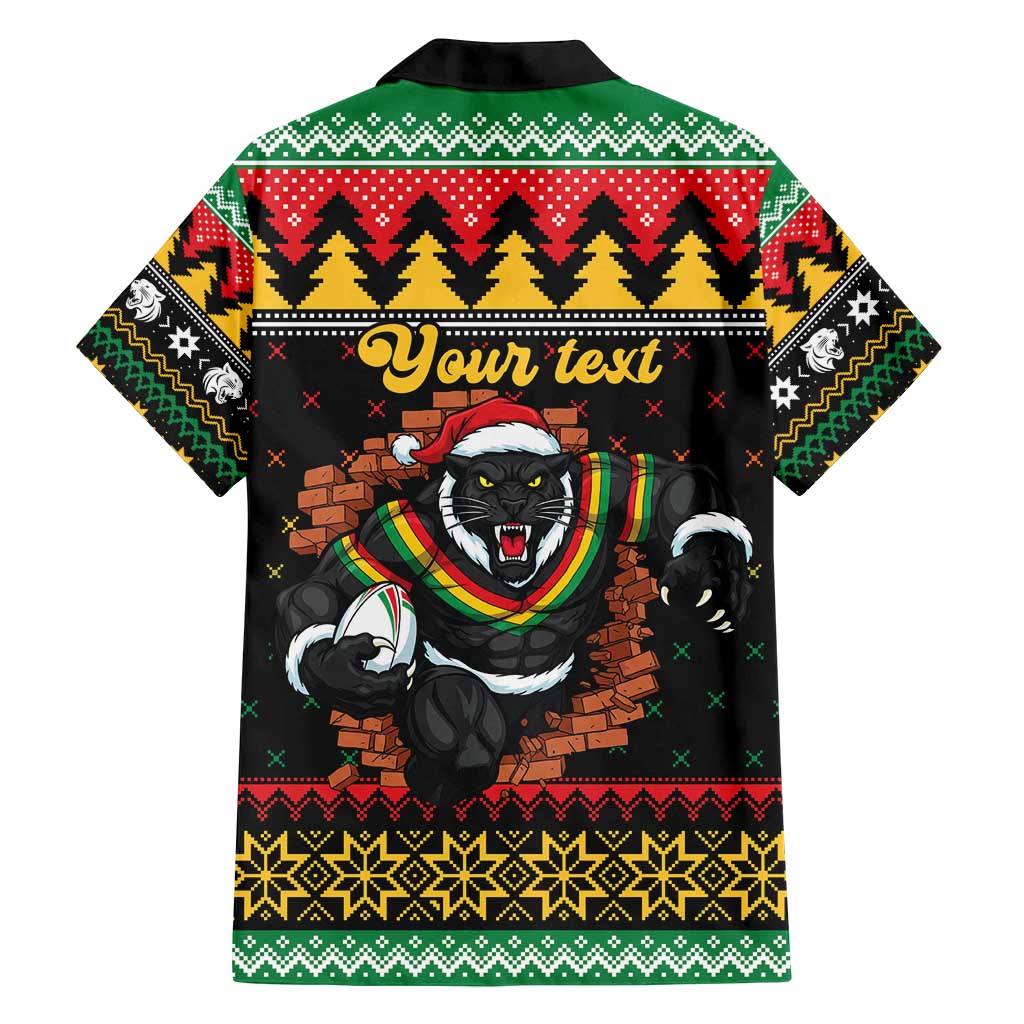 Merry Panther Roar Personalized Family Matching Off Shoulder Short Dress and Hawaiian Shirt Christmas Rugby League Spirit - Aussie Hoodie