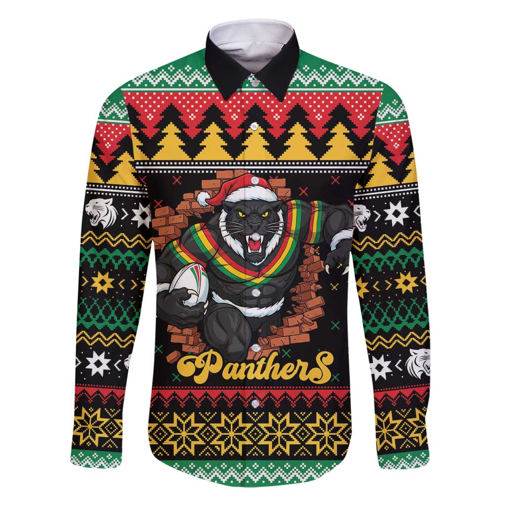 Merry Panther Roar Personalized Family Matching Off Shoulder Short Dress and Hawaiian Shirt Christmas Rugby League Spirit - Aussie Hoodie