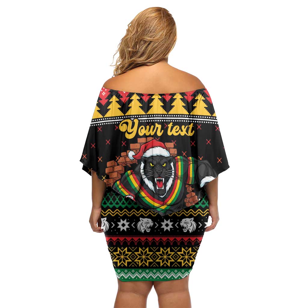 Merry Panther Roar Personalized Family Matching Off Shoulder Short Dress and Hawaiian Shirt Christmas Rugby League Spirit - Aussie Hoodie