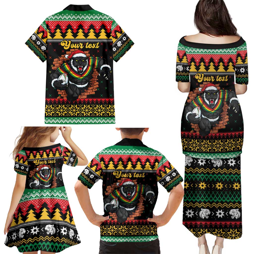 Merry Panther Roar Personalized Family Matching Puletasi and Hawaiian Shirt Christmas Rugby League Spirit - Aussie Hoodie