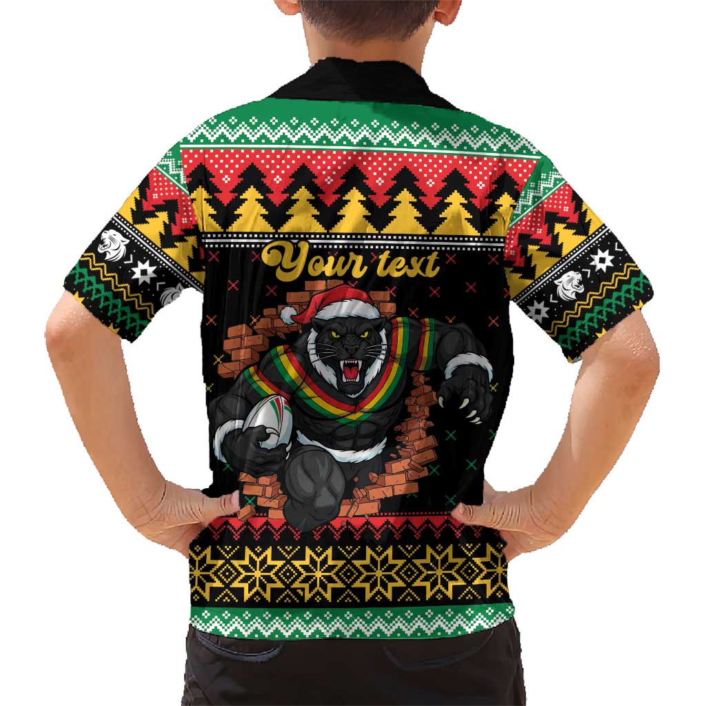 Merry Panther Roar Personalized Family Matching Short Sleeve Bodycon Dress and Hawaiian Shirt Christmas Rugby League Spirit - Aussie Hoodie