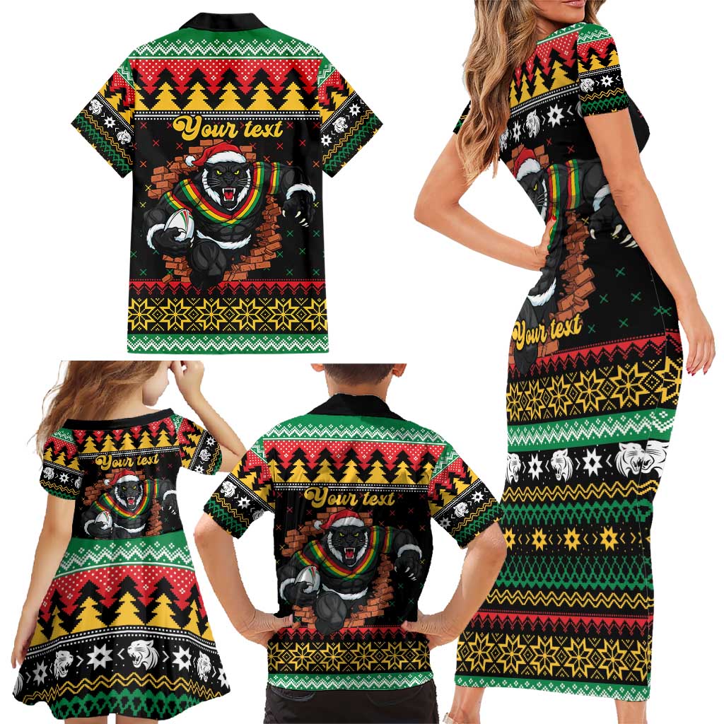 Merry Panther Roar Personalized Family Matching Short Sleeve Bodycon Dress and Hawaiian Shirt Christmas Rugby League Spirit - Aussie Hoodie