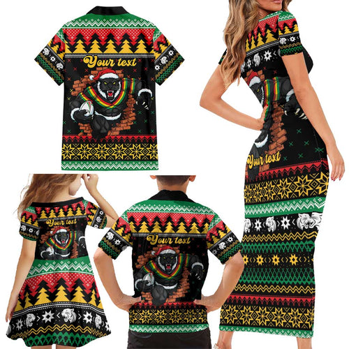Merry Panther Roar Personalized Family Matching Short Sleeve Bodycon Dress and Hawaiian Shirt Christmas Rugby League Spirit - Aussie Hoodie